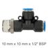 Pu Hose Fitting Tee 10mm X 10mm X 1/2'm